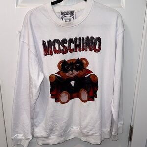Moschino White Sweatshirt with Bear in Costume